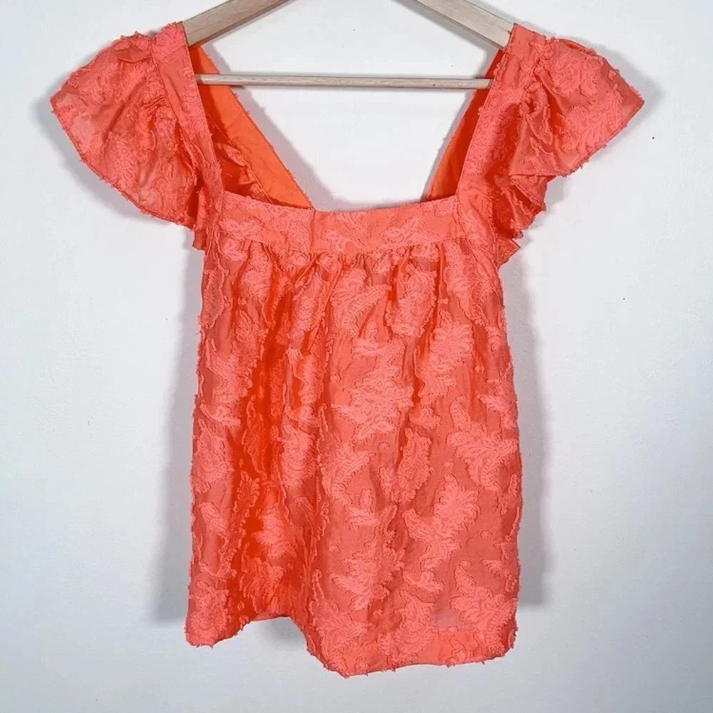 Anthropologie Coral Crossback Ruffled Top - Picture 4 of 14